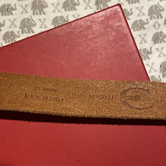 Roberto Cavalli Vintage Rare Logo Pink Crystal Large Buckle Leather Belt